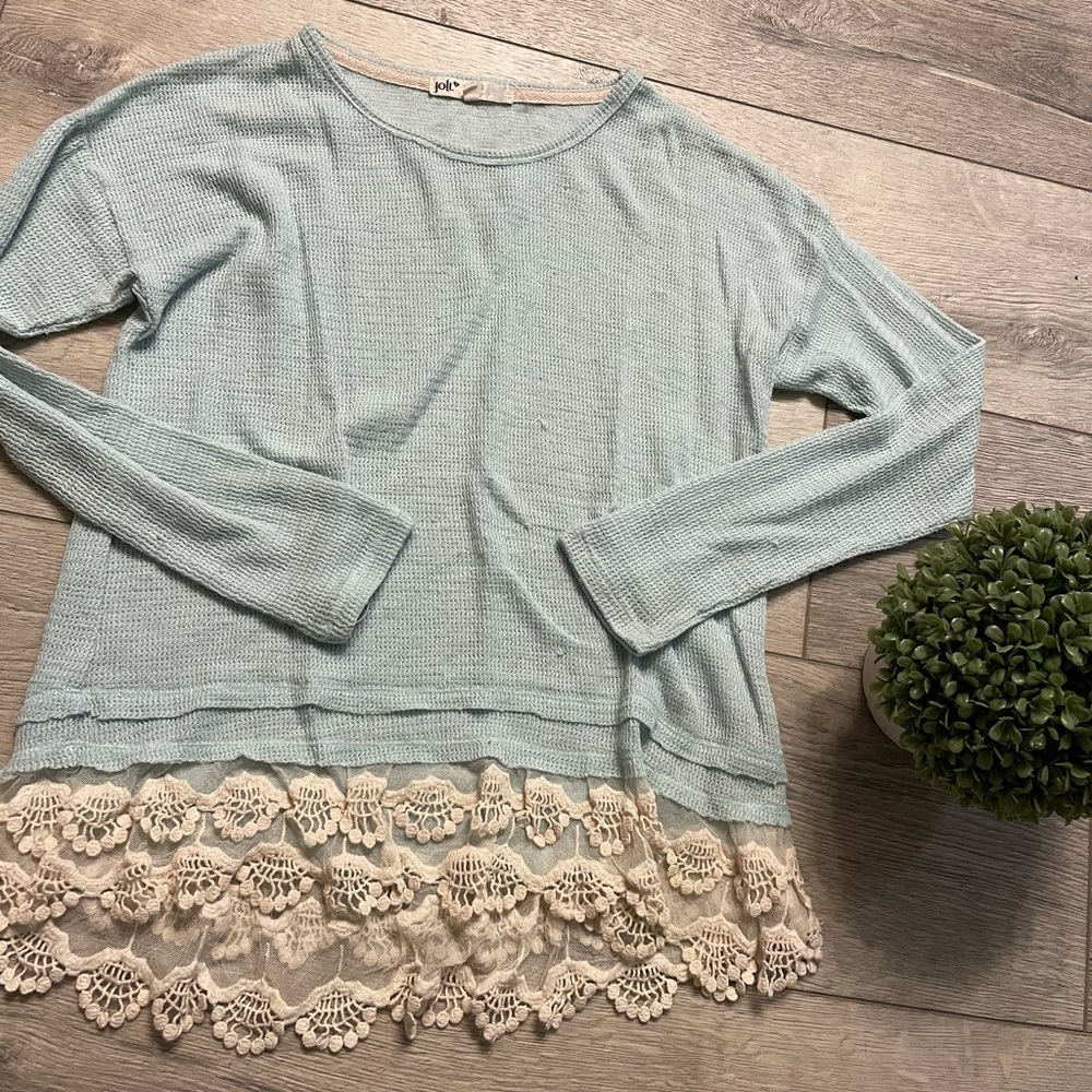 Blue/Mint Green Lace Thermal Flowy Top - see description
